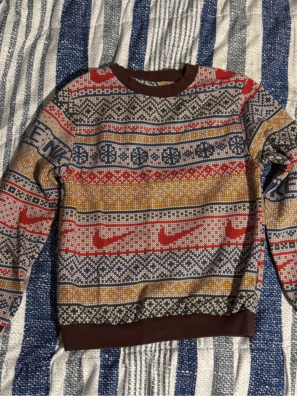 Nike Red, Mustard & Navy Fair Isle Crewneck Sweater